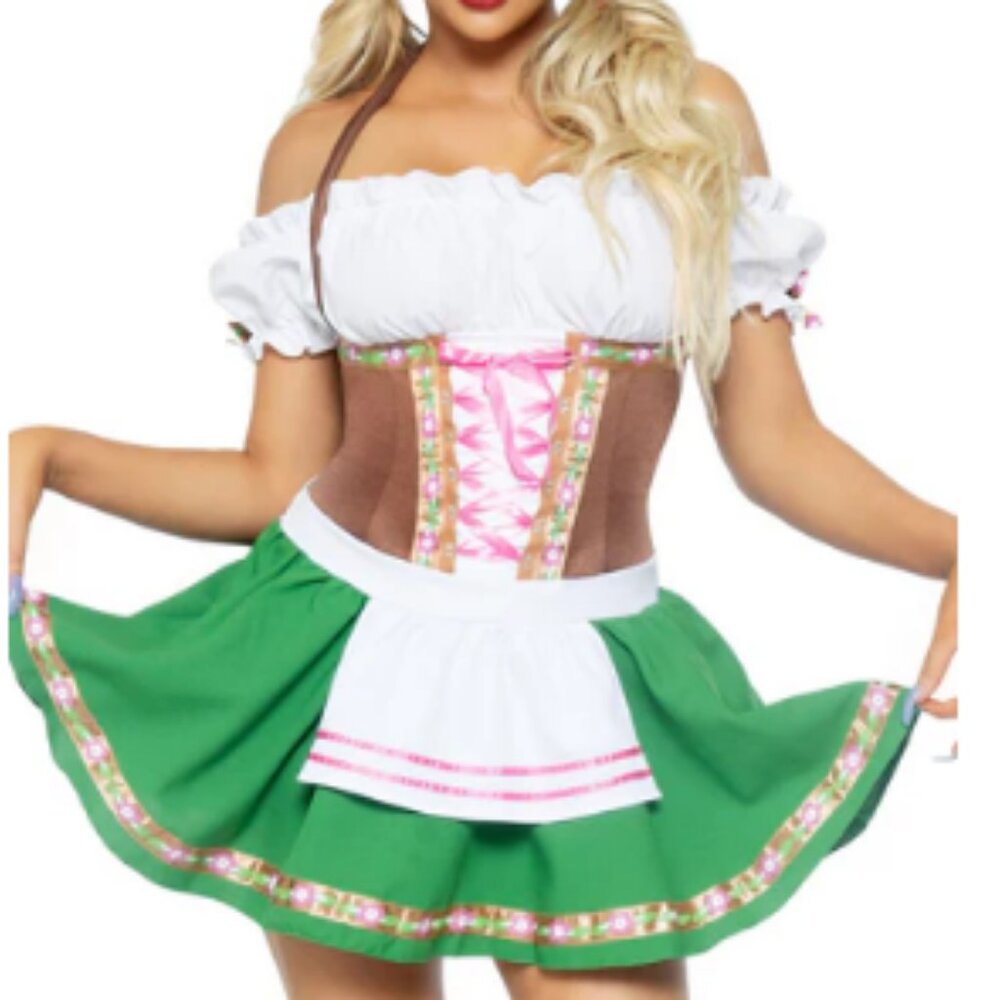 Leg Avenue Green, White, Brown & Pink Bavarian Dirndl/octoberfest Costume